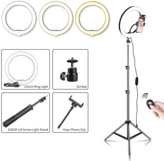 10Inch/26Cm Led Selfie Ring Licht Met Statief Dimbare Ring Lamp Fotografie Met Telefoon Holderfor Make-Up Professionele ring Licht SH-HXD-10-35