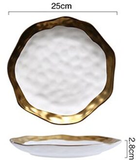 10Inch Goud Inlay Servies Collectie Keramische Diner Platen Met Gouden Rand Westerse Steak Platte Platen Wit En Zwart Servies B