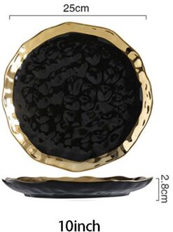 10Inch Goud Inlay Servies Collectie Keramische Diner Platen Met Gouden Rand Westerse Steak Platte Platen Wit En Zwart Servies
