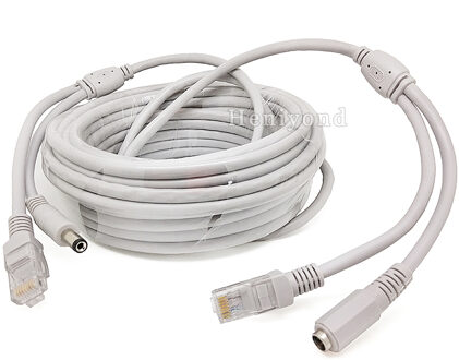 10M/15M/20M/30M/40M/50M Optional Gray Cat5e Ethernet Cable RJ45 with 18awg DC Power CCTV Network Lan Cable For System IP Cameras