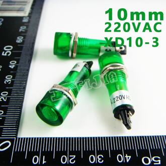 10mm 220VAC Groen Signaal led Lndicator lichten Green Pilot lamp XD10-3-220V 10 stks/partij