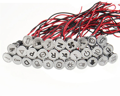 10mm Pre-wried Metal Symbol LED Dash Panel Warning Indicator Light Signal Lamp Blinker 12V 24V 36V for Car Boat Truck yacht