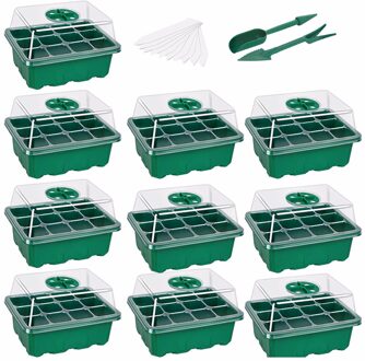 10Pack Zaad Starter Trays Zaailingenplateau 12 Cellen Per Tray Vochtigheid Verstelbare Grote Potten Voor Planten Kwekerij Potten # YL10 groen