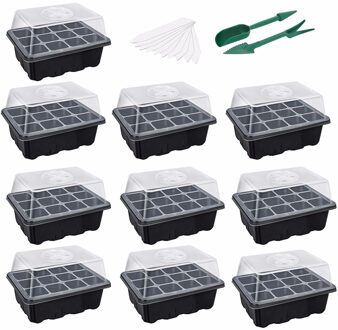 10Pack Zaad Starter Trays Zaailingenplateau 12 Cellen Per Tray Vochtigheid Verstelbare Grote Potten Voor Planten Kwekerij Potten # YL10 zwart