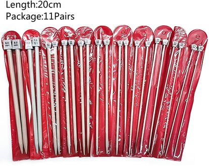 10Pairs 25Cm Breinaalden Garen Weven Gereedschappen Met Hoofd Kralen Antislip Naald Wol Naald Enkele Wees stok Naaien Gereedschap 11Pairs rood 20cm