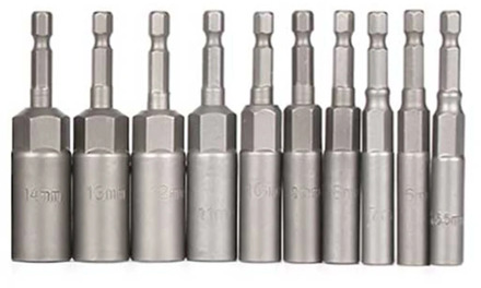 10Pc 1/4 Inch Wrench Hex Bit Socket Set Deep Long 1/2 Inch Impact Drill Socket Adapter Drill Bits