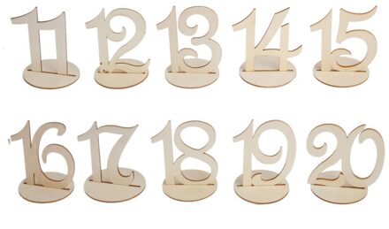10Pc 11-20 Houten Tafel Nummers Set Met Base Verjaardag Bruiloft Party Decor