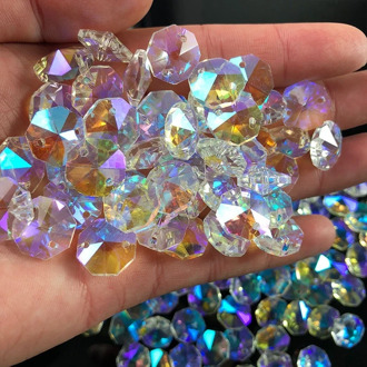 10Pc Crystal AB Glass Lamp Prism Chandelier Chain Part DIY Octagon Bead Ornament