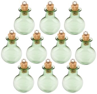 10Pc Glas Kurk Flessen Ronde Platte Vial Wens Fles Diy Hangers (Groen)