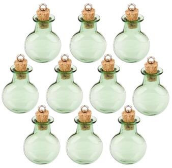10Pc Glas Kurk Flessen Ronde Platte Vial Wens Fles Diy Hangers (Groen)