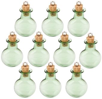 10Pc Glas Kurk Flessen Ronde Platte Vial Wens Fles Diy Hangers (Groen)