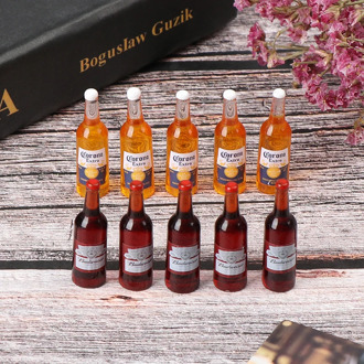 10Pcs 1/12 Dollhouse Miniature Resin Simulation Wine Bottle Simulation Beer Bottle Model