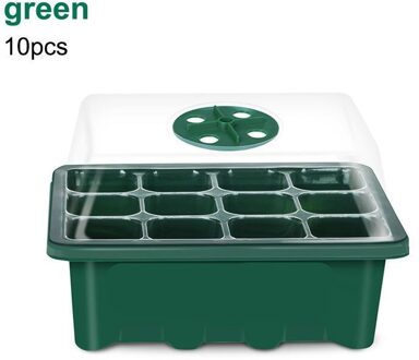10Pcs 12 Cellen Plant Zaad Lade Grow Box Verstelbare Plant Starter Set Met Koepel En Base Kas Transparante Kwekerij grow Box leger groen