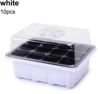10Pcs 12 Cellen Plant Zaad Lade Grow Box Verstelbare Plant Starter Set Met Koepel En Base Kas Transparante Kwekerij grow Box wit