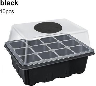 10Pcs 12 Cellen Plant Zaad Lade Grow Box Verstelbare Plant Starter Set Met Koepel En Base Kas Transparante Kwekerij grow Box zwart