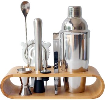 10Pcs/12Pcs Cocktail Maken Set Cocktail Shaker Set 750Ml Rvs Bar Tool Barman Kit Met houten Display Stand 10stk