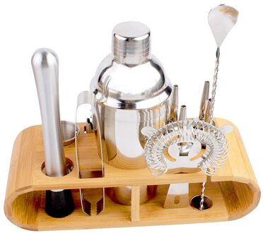 10Pcs/12Pcs Cocktail Maken Set Cocktail Shaker Set 750Ml Rvs Bar Tool Wijn Barman Kit met Houten Display Stand 12stk