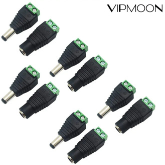 10Pcs 12V 5.5mm x 2.1mm Female Male Connector DC Power Plug Adapter for 5050 3528 5060 Single Color LED Strip Light CCTV Cameras