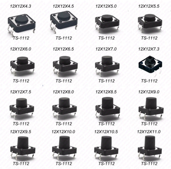 10PCS 12X12 H=4.3/4.5/5/5.5/6/7/8~17MM 4PIN DIP Momentary Tactile Tact switch Push Button Switch BLACK