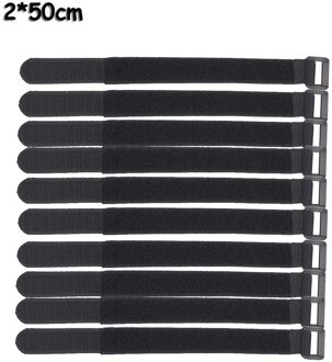 10Pcs 2*50Cm Nylon Haak Lus Zelfklevende Band Kabelbinders Herbruikbare Bevestiging Bike Tie Multil Purpose Fiets Tool Type1 zwart