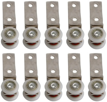 10Pcs 2.55x0.74inch Bend Pipe Metal Bearing Pulley Block with Two Plastic Wheel for Sliding Door Window Cabinet