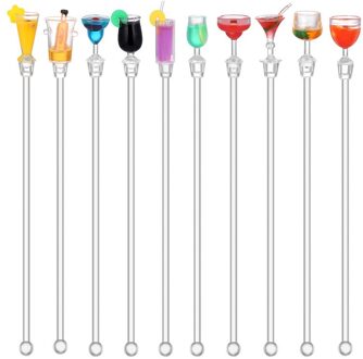 10Pcs 23Cm Acryl Cocktail Drink Mixer Bar Roeren Mixing Sticks Met Kleurrijke Miniatuur Accessoire (Willekeurige Kleur) bar Gereedschap