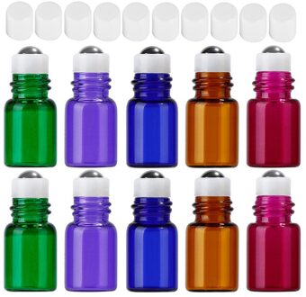 10Pcs 2Ml Roll Op Kleur Glazen Fles Lege Etherische Olie Draagbare Paars Navulbare Wit/Transparante Cap 01