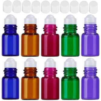 10Pcs 2Ml Roll Op Kleur Glazen Fles Lege Etherische Olie Draagbare Paars Navulbare Wit/Transparante Cap 03