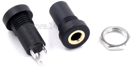 10PCS 3.5mm Stereo Audio Socket 3 Pole Black Panel Mount Gold Plated With Nuts Headphone Socket