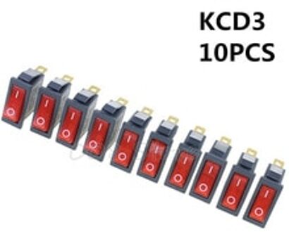 ! 10Pcs 3 Pin Spst Neon Light On/Off Rocker Switch Ac 250V/10A 125V/15A KCD3 Rood