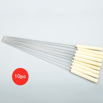 10Pcs 35Cm Rvs Bbq Spies Houten Handvat Bbq Naald Herbruikbare Barbecue Vlees String Grill Vork Keuken Koken tool ronde sign