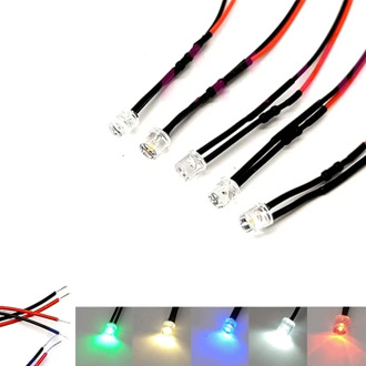 10Pcs 3V 5V 6V 9V 12V 24V 36V 48V 110V 220V Flat Head Clear 5mm LED With 20cm Red&Black Wire, Light=White Red Blue Green Yellow