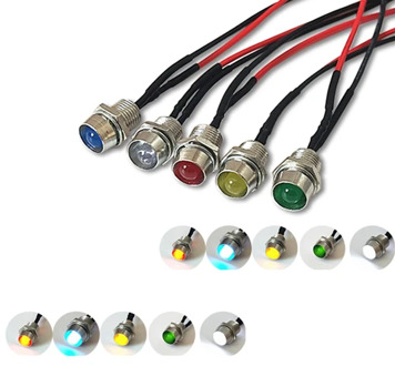 10Pcs 3V 5V 6V 9V 12V 24V Diffused 5mm LED With Metal Holder Header and 20cm Red&Black Wire White Red Blue Green Yellow