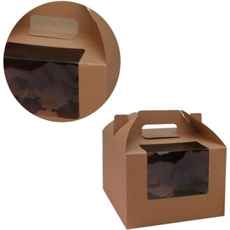 10Pcs 4 Holtes Papier Cupcake Doos Draagbare Dessert Containers Bakkerij Cake Dragers Voor Thuis Dessert Winkel (Kraft) zoals getoond