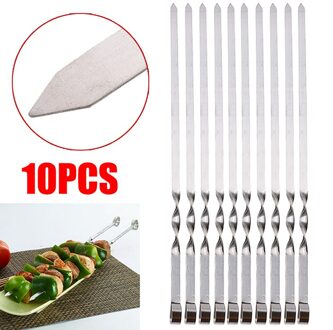 10Pcs 50Cm Rvs Lange Barbecue Kebab Voedsel Vlees Grote Platte Spiesjes Set Outdoor Tuin Grill Barbecue Accessoires