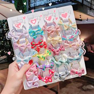 10pcs Baby Kids Mini Ribbon Bow Elastic Hair Bands Ornaments Scrunchies for Girls Ponytail Holder Rubber Gum Hair Accessories
