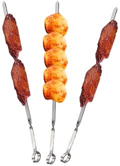 10Pcs Barbecue Spiesjes Lange Roestvrijstalen Bbq Grill Bar Sticks Set Met Handvat Herbruikbare Naald Stok Outdoor Picknick Gereedschap