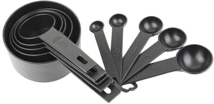 10Pcs Black Plastic Maatlepels Cups Set Gereedschap Voor Bakken Koffie Thee 1/4Sp- 1/2Sp-1Tsp-1/2 Eetlepel-1 Eetlepel