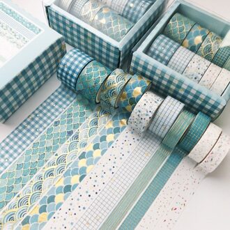 10Pcs Blauwe Golf Washi Tape Set Goudfolie Afplakband Decoratief Papier Tape Voor Scrapbook Cadeaupapier Diy Decor craft Supplies