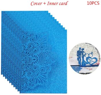 10Pcs Bruid En Bruidegom Hollow Party Uitnodigingen Card Delicate Gesneden Kant blauw