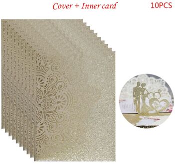 10Pcs Bruid En Bruidegom Hollow Party Uitnodigingen Card Delicate Gesneden Kant goud