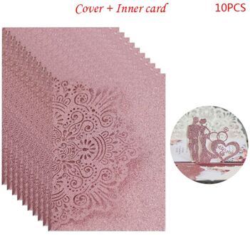 10Pcs Bruid En Bruidegom Hollow Party Uitnodigingen Card Delicate Gesneden Kant roze