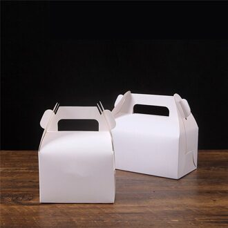 10Pcs Cake Eten Candy Kraft Doos Met Handvat Draagbare Doos Kerst Verjaardag Bruiloft Party Candy Verpakking wit / S size
