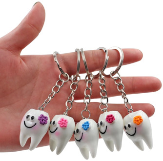 10pcs Cartoon Dental Simulation Teeth Keychain Key Ring Hang Tooth Shape Cute Dental Clinic Gift Pendant Keychain Dentist Gift