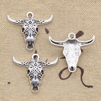 10Pcs Charms Skull Bull Ox Hoofd 25X29Mm Antiek Brons Zilver Kleur Plated Hangers Maken Diy Handgemaakte tibetaanse Sieraden antiek zilver verguld