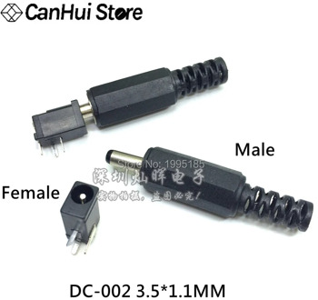 10PCS DC-002 3.5*1.1 MM DC Power Jack Female Charging Socket and Male DC Plug 3.5 x 1.0mm 3Pin Charging DC Connector DIP DC-002
