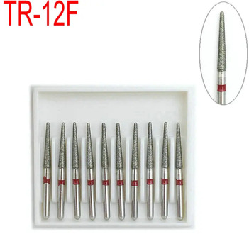 10pcs Dental Diamond FG High Speed Burs for Teeth Polishing Taper Round End Shape Burs Polishers TR-12F