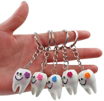 10Pcs Dental Tanden Vorm Model Simulatie Tand Sleutelhanger Mode Cartoon Mooie Meisjes Hanger Tanden Sleutelhanger
