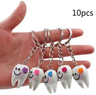 10pcs Dental Teeth Shape Model Simulation Tooth Key Chain Fashion Cartoon Lovely Girls Gift Pendant Teeth Key Chain
