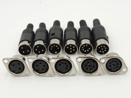 10PCS DIN 3 4 5 6 7 8 Pin DIN Male Plug with Plastic Handle + Female Socket Hulled Panel Mount Chassis Connector Soldering Iron